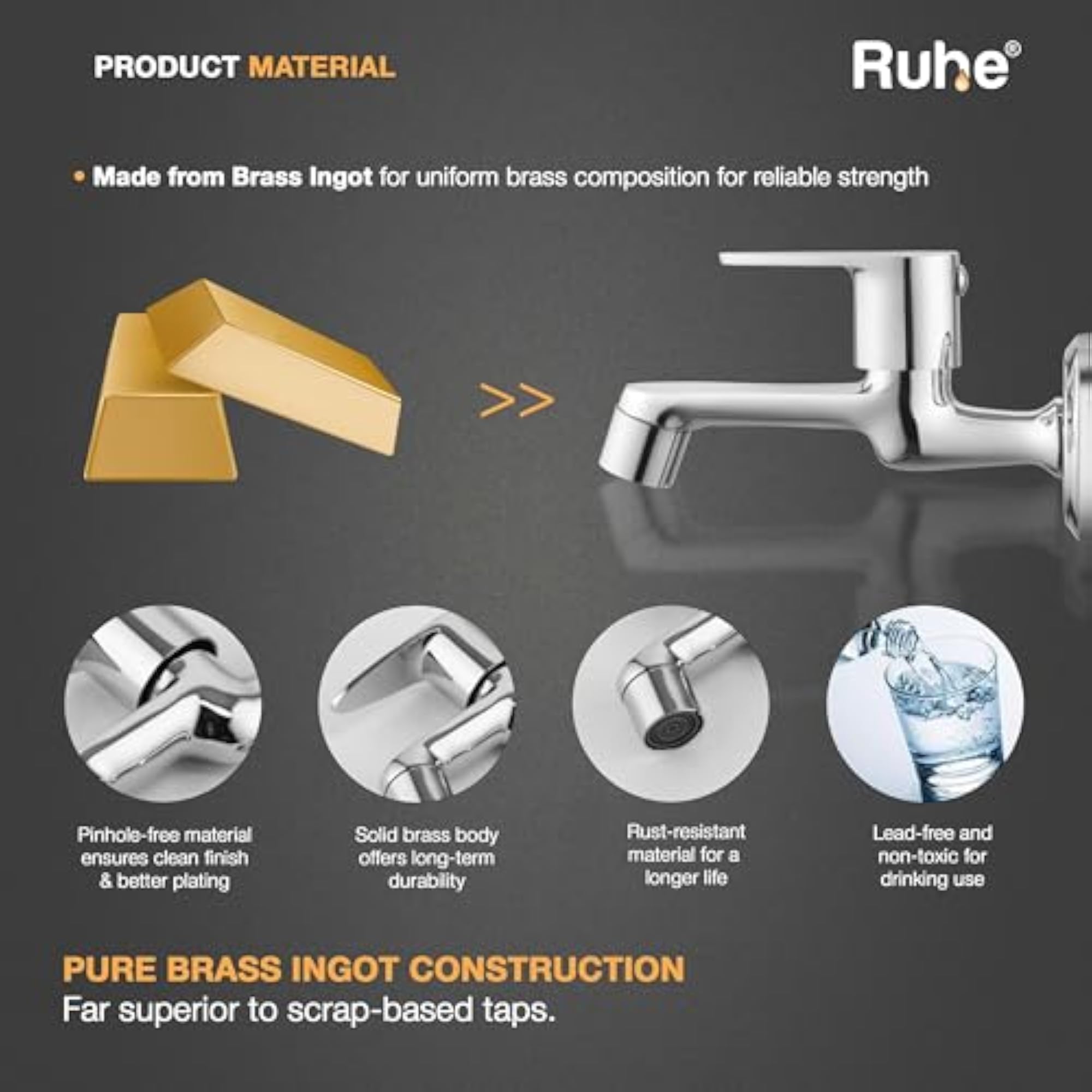 Brass Wall Mounted Bib Cock Faucet with Chrome Finish